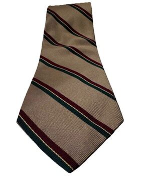 Ferrell Reed Men's Silk Tie-Handmade Tan & Burgundy/Green Striped Tie #halls
